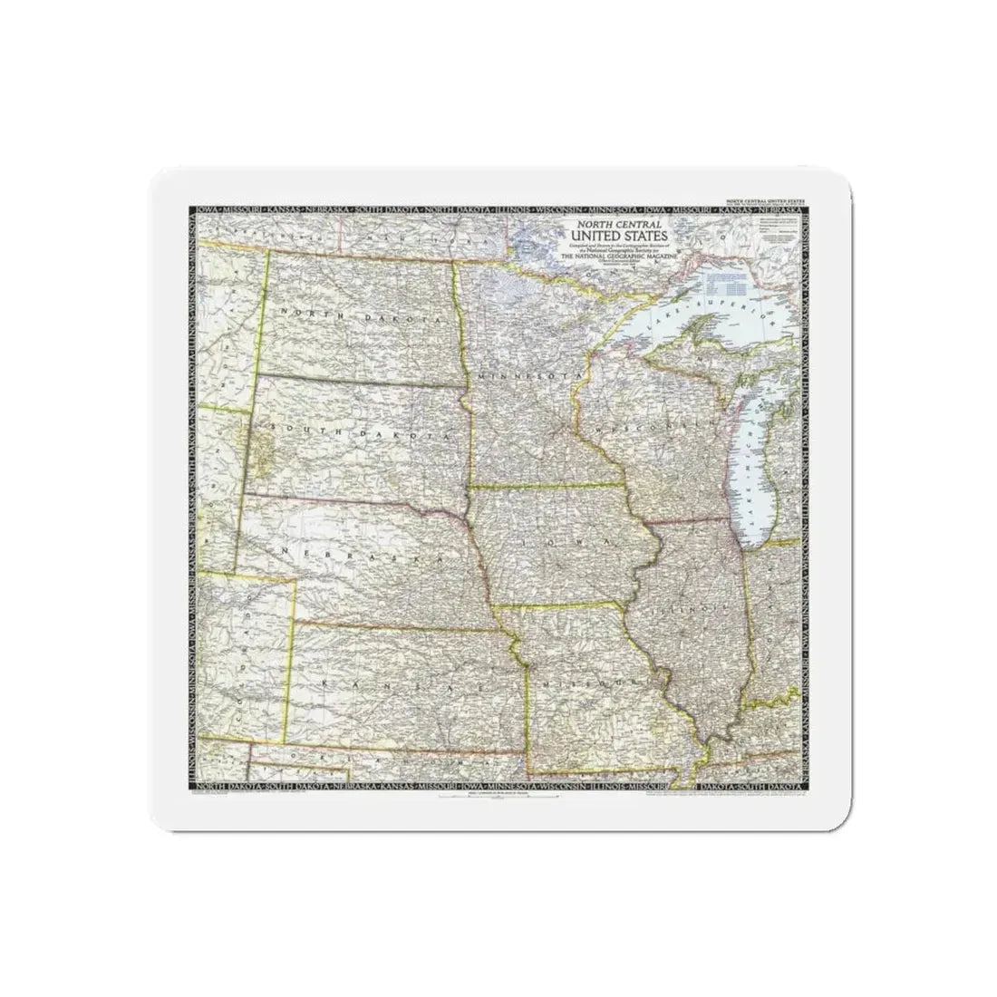 USA - North Central (1948) (Map) Refrigerator Magnet 5 Inch - The Sticker Space