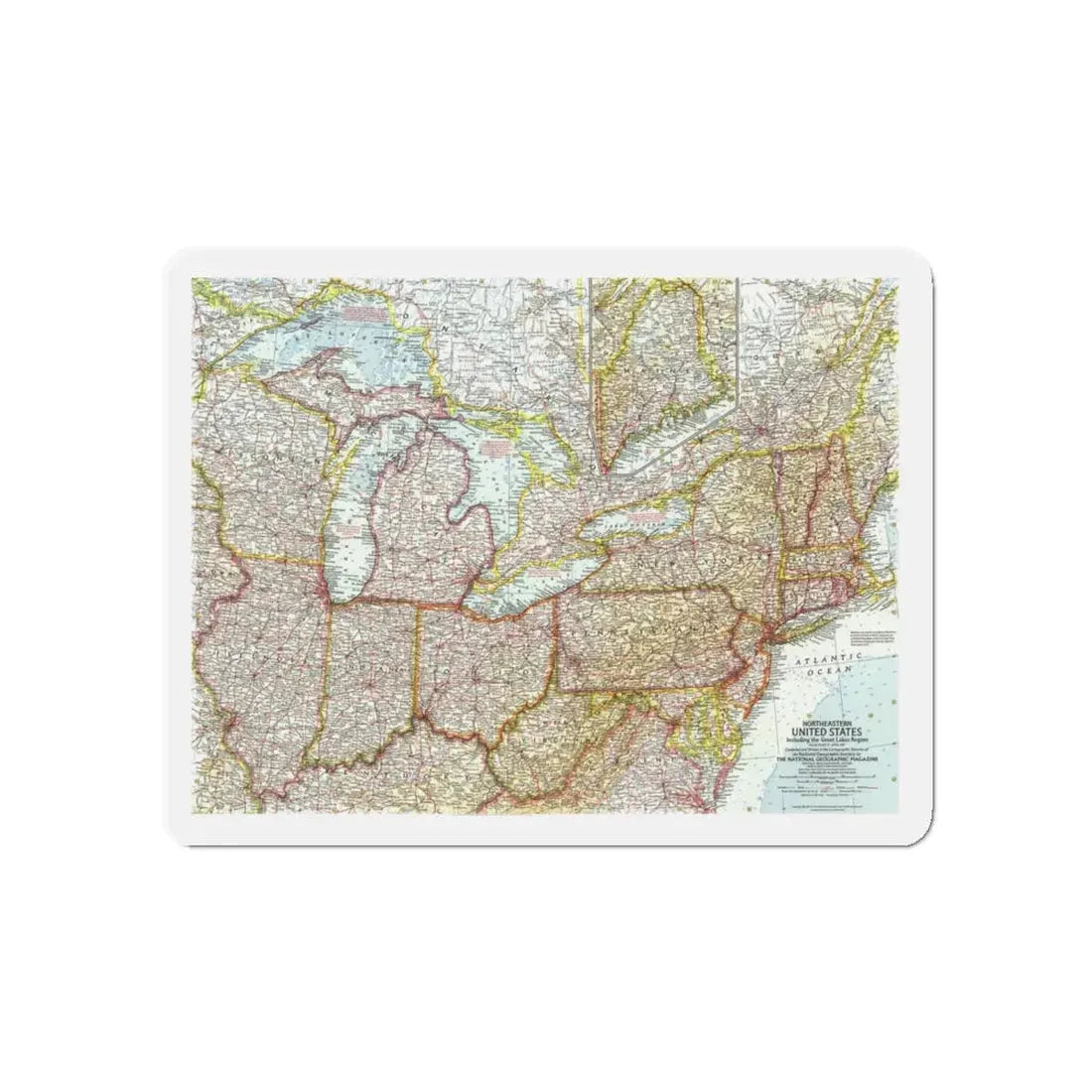 USA - Northeastern & Great Lakes (1959) (Map) Refrigerator Magnet 5 Inch - The Sticker Space