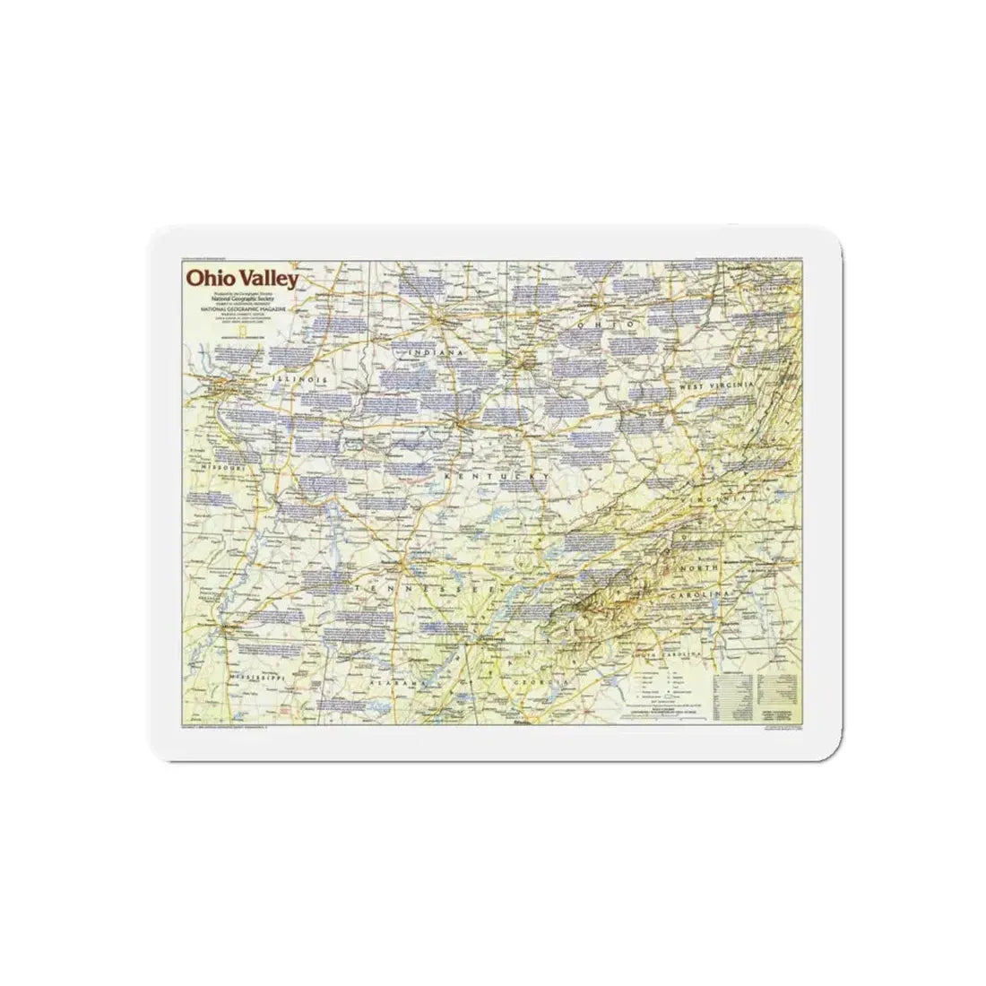USA - Ohio Valley 1 (1985) (Map) Refrigerator Magnet 5 Inch - The Sticker Space