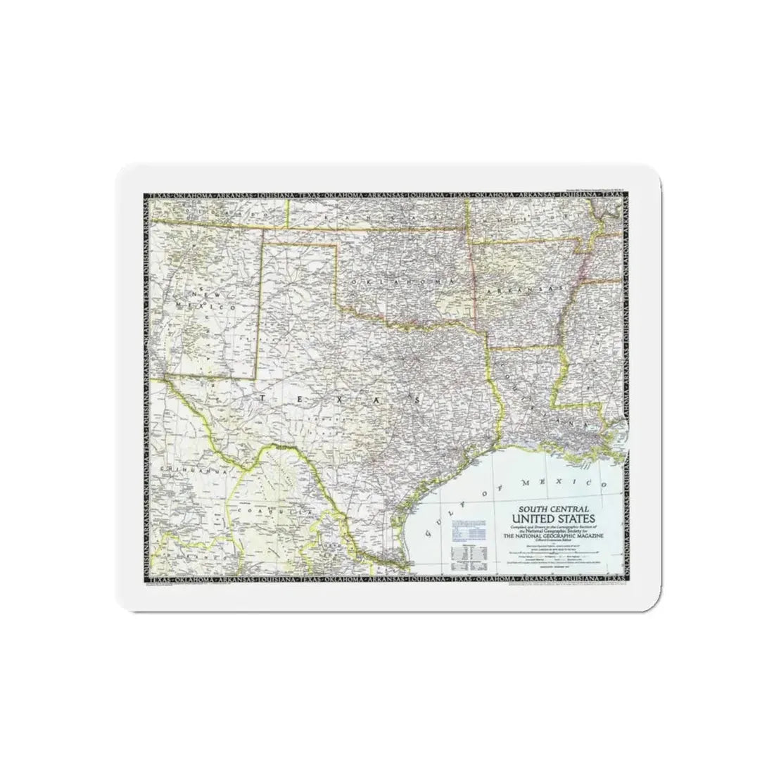 USA - South Central (1947) (Map) Refrigerator Magnet 5 Inch - The Sticker Space