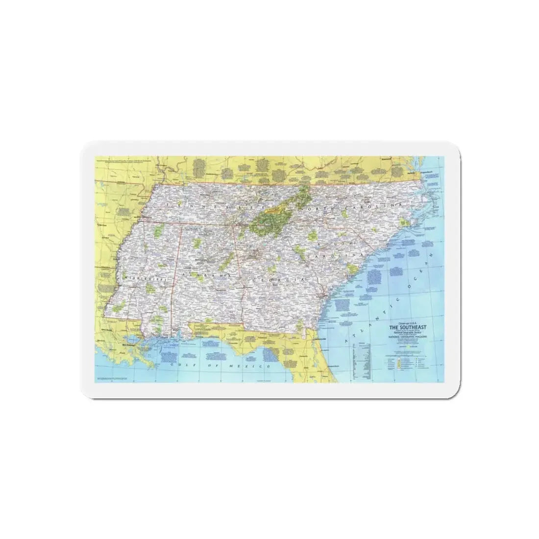 USA - Southeast 1 (1975) (Map) Refrigerator Magnet 5 Inch - The Sticker Space