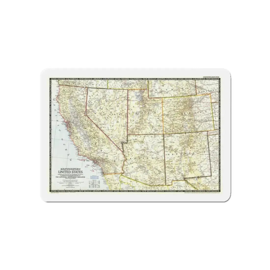 USA - Southwestern (1948) (Map) Refrigerator Magnet 5 Inch - The Sticker Space