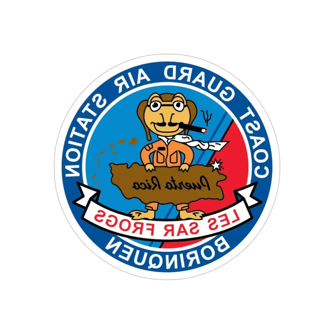 USCG Air Station Borinquen Les SAR Frog (U.S. Coast Guard) REVERSE PRINT Transparent Die-Cut STICKER 5 Inch Die-Cut Transparent - The Sticker Space