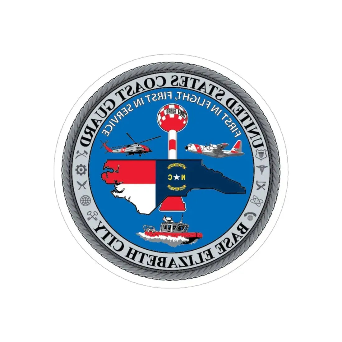USCG Base Elizabeth City (U.S. Coast Guard) REVERSE PRINT Transparent Die-Cut STICKER 5 Inch Die-Cut Transparent - The Sticker Space