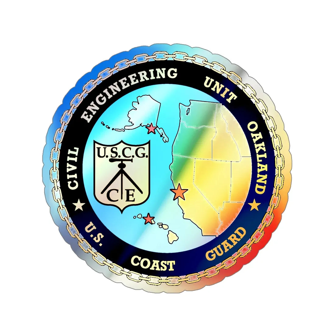 USCG Civil Eng Unit Oakland (U.S. Coast Guard) Holographic STICKER Die-Cut Vinyl Decal 5 Inch Holographic - The Sticker Space