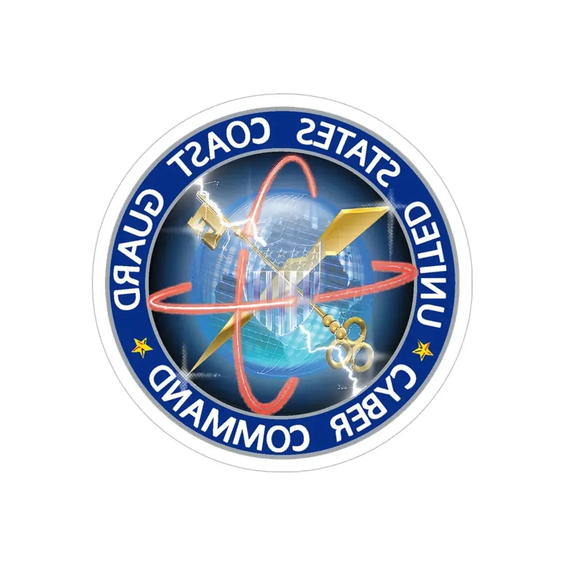 USCG Cyber Command (U.S. Coast Guard) REVERSE PRINT Transparent Die-Cut STICKER 5 Inch Die-Cut Transparent - The Sticker Space