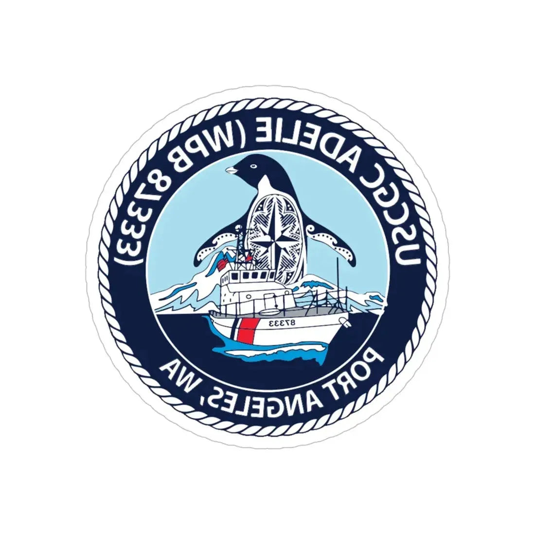 USCGC Adelie (U.S. Coast Guard) REVERSE PRINT Transparent Die-Cut STICKER 5 Inch Die-Cut Transparent - The Sticker Space