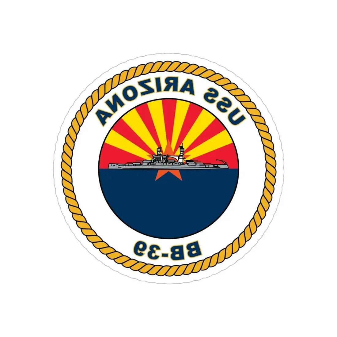 USS Arizona BB 39 (U.S. Navy) REVERSE PRINT Transparent Die-Cut STICKER 5 Inch Die-Cut Transparent - The Sticker Space