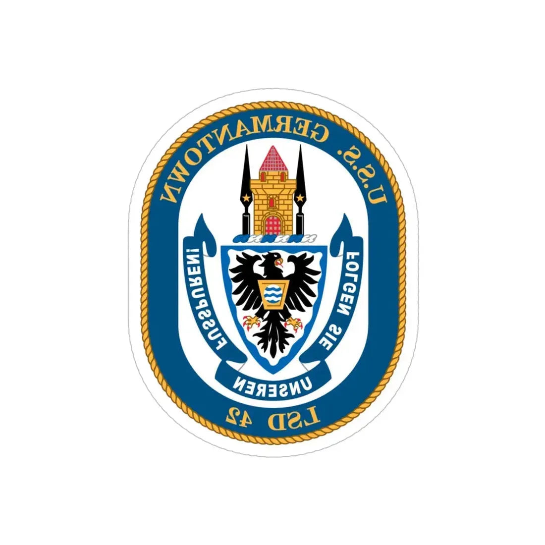 USS Germantown LSD 4 (U.S. Navy) REVERSE PRINT Transparent Die-Cut STICKER 5 Inch Die-Cut Transparent - The Sticker Space