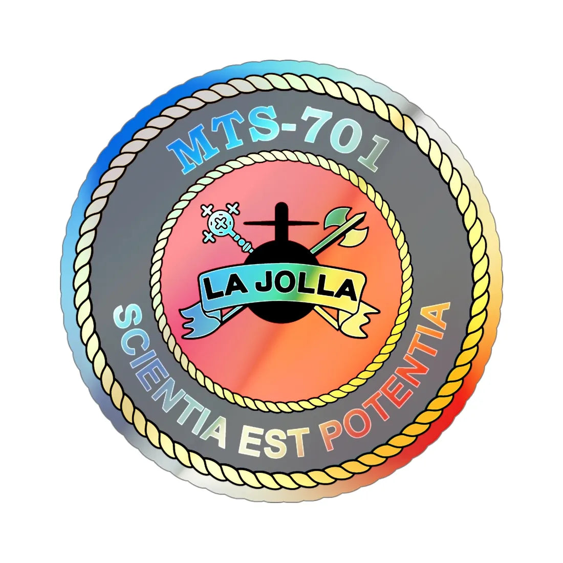 USS LA Jollo MTS 701 (U.S. Navy) Holographic STICKER Die-Cut Vinyl Decal 5 Inch Holographic - The Sticker Space