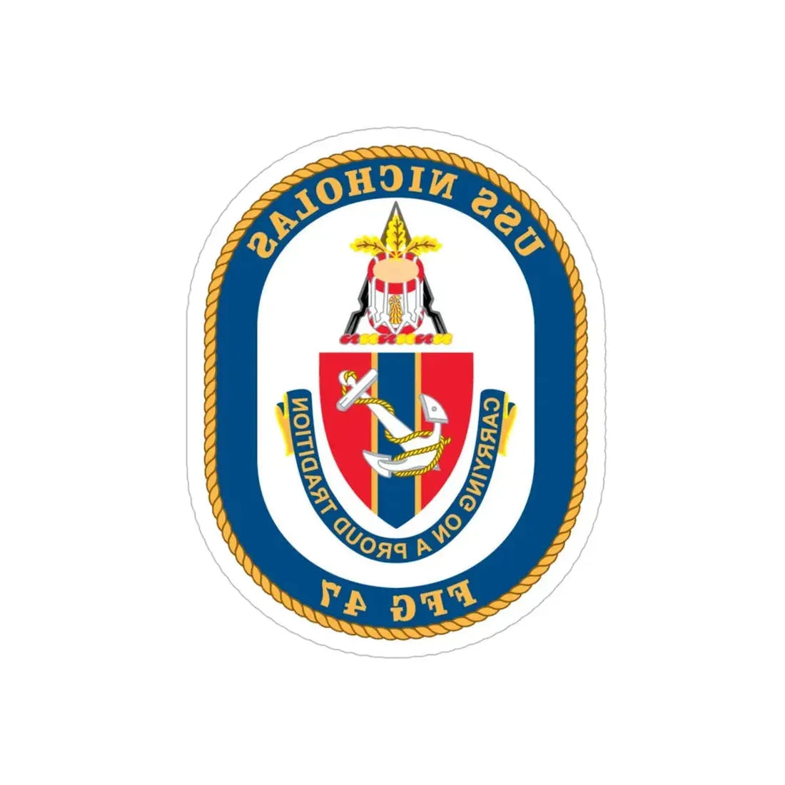 USS Nicholas FFG 47 (U.S. Navy) REVERSE PRINT Transparent Die-Cut STICKER 5 Inch Die-Cut Transparent - The Sticker Space