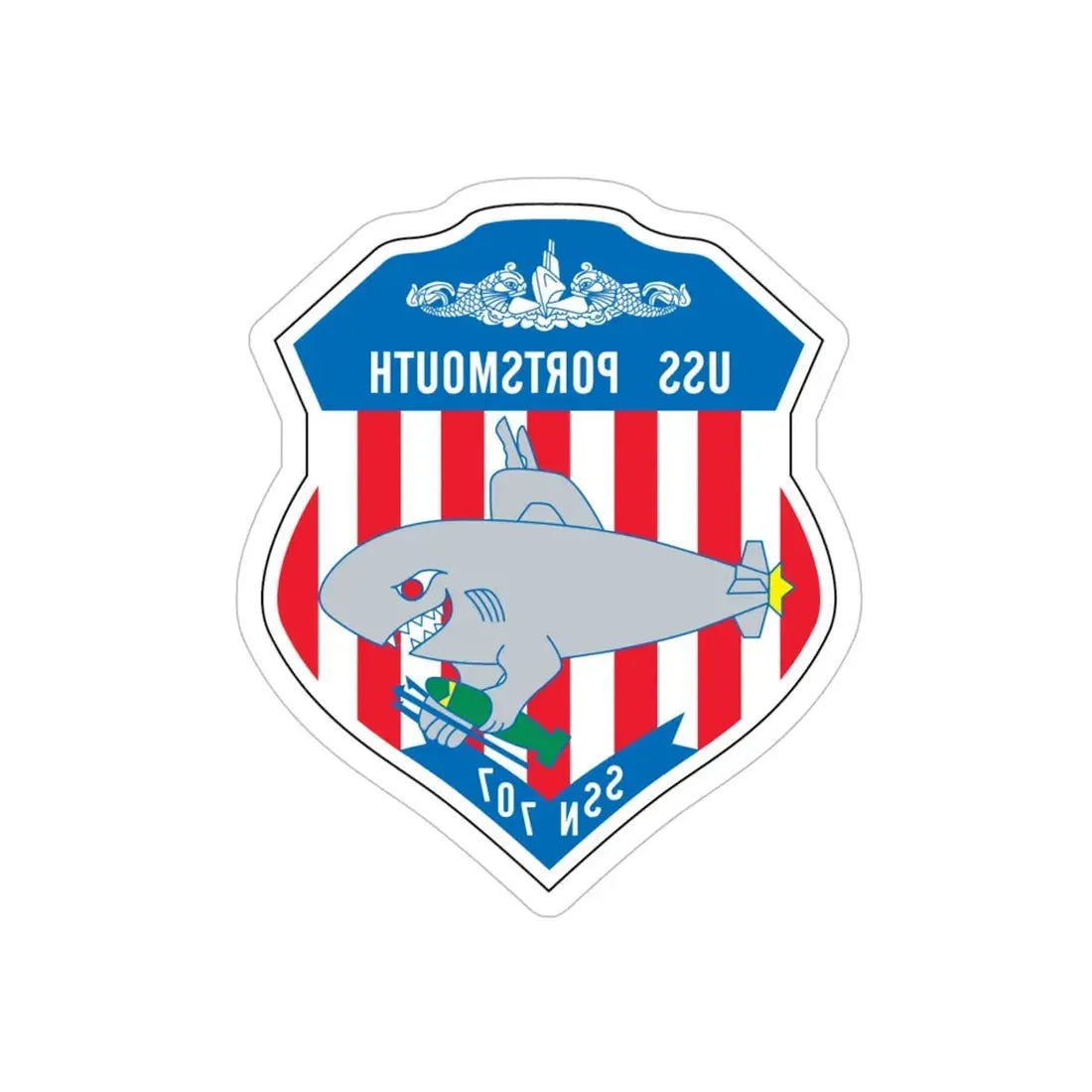 USS Portsmouth SSN 707 (U.S. Navy) REVERSE PRINT Transparent Die-Cut STICKER 5 Inch Die-Cut Transparent - The Sticker Space