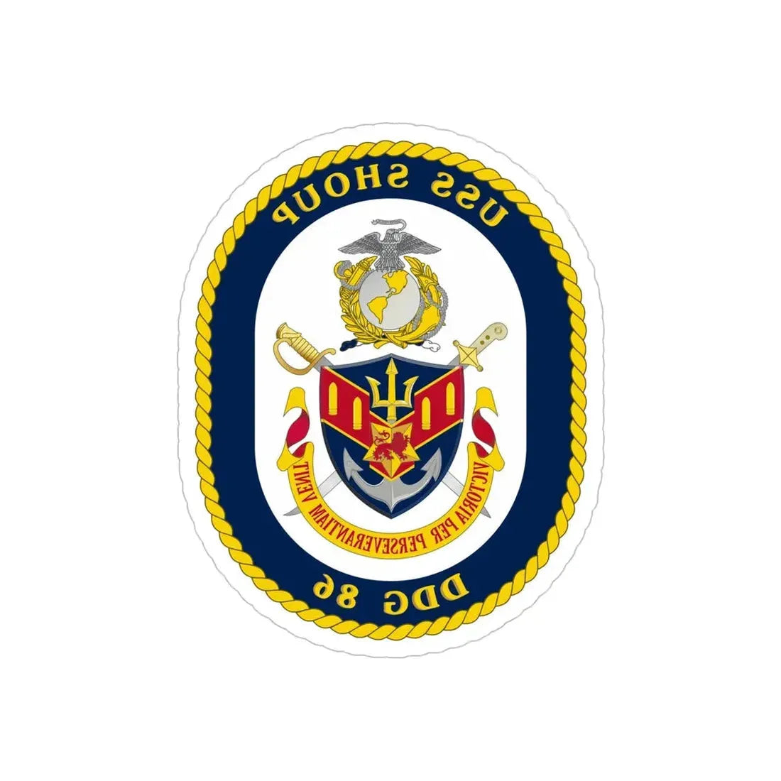 USS Shoup DDG 86 Crest (U.S. Navy) REVERSE PRINT Transparent Die-Cut STICKER 6 Inch Die-Cut Transparent - The Sticker Space