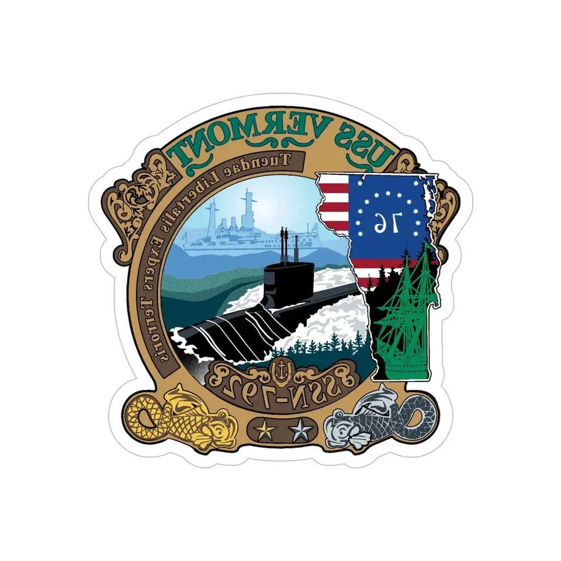 USS Vermont SSN 792 (U.S. Navy) REVERSE PRINT Transparent Die-Cut STICKER 5 Inch Die-Cut Transparent - The Sticker Space