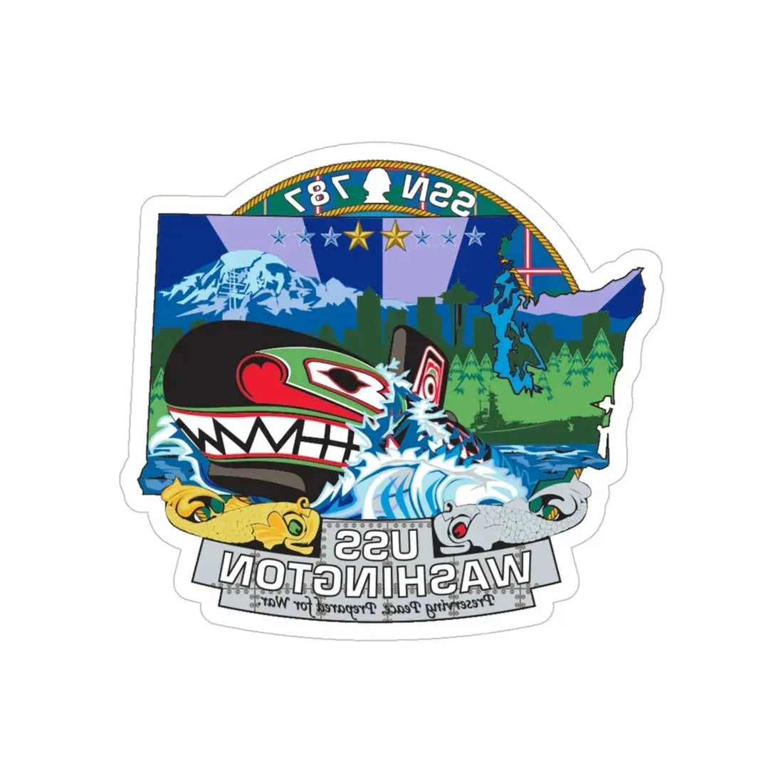 USS Washington SSN 787 (U.S. Navy) REVERSE PRINT Transparent Die-Cut STICKER 5 Inch Die-Cut Transparent - The Sticker Space