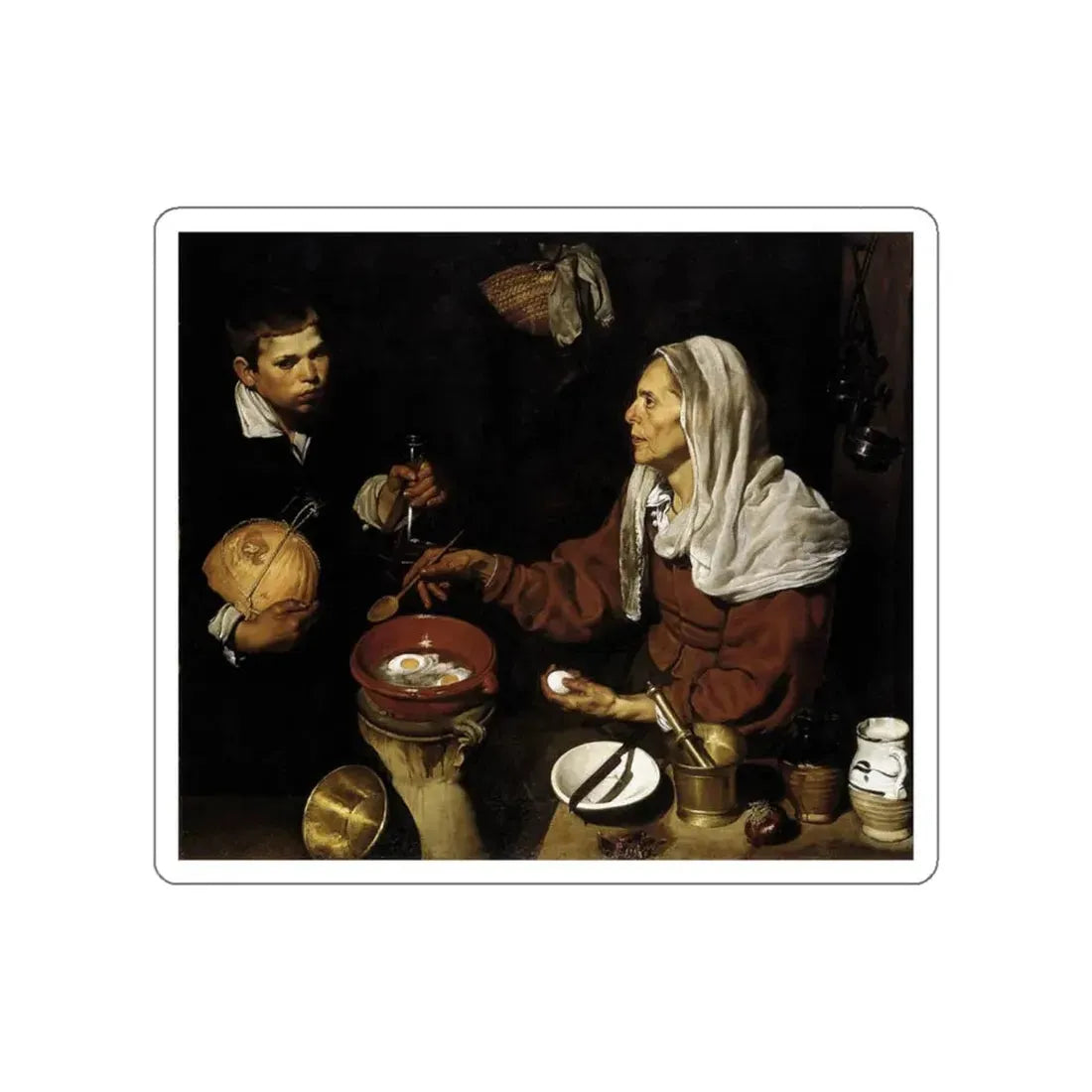VELAZQUEZ, Diego Rodriguez de Silva y - Old Woman Frying Eggs (Artwork) STICKER Vinyl Die-Cut Decal - The Sticker Space