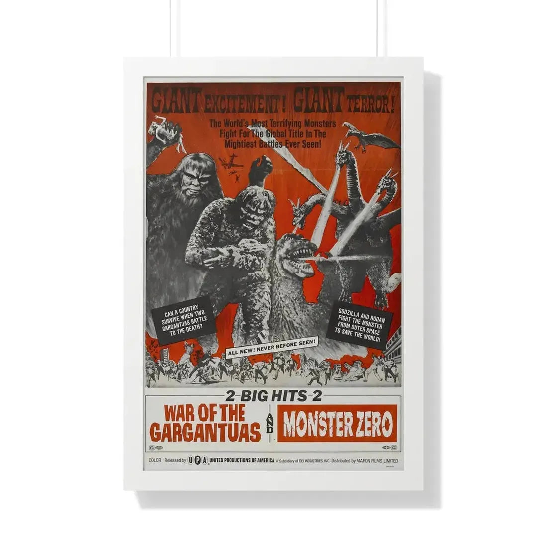 WAR OF THE GARGANTUAS + MONSTER ZERO 1966 - Framed Movie Poster 20" x 30" White - The Sticker Space