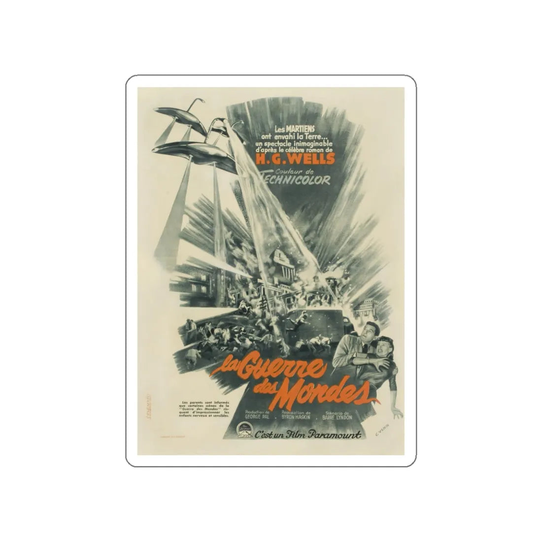 WAR OF THE WORLDS (FRENCH) 1953 Movie Poster STICKER Vinyl Die-Cut Decal 5 Inch - The Sticker Space