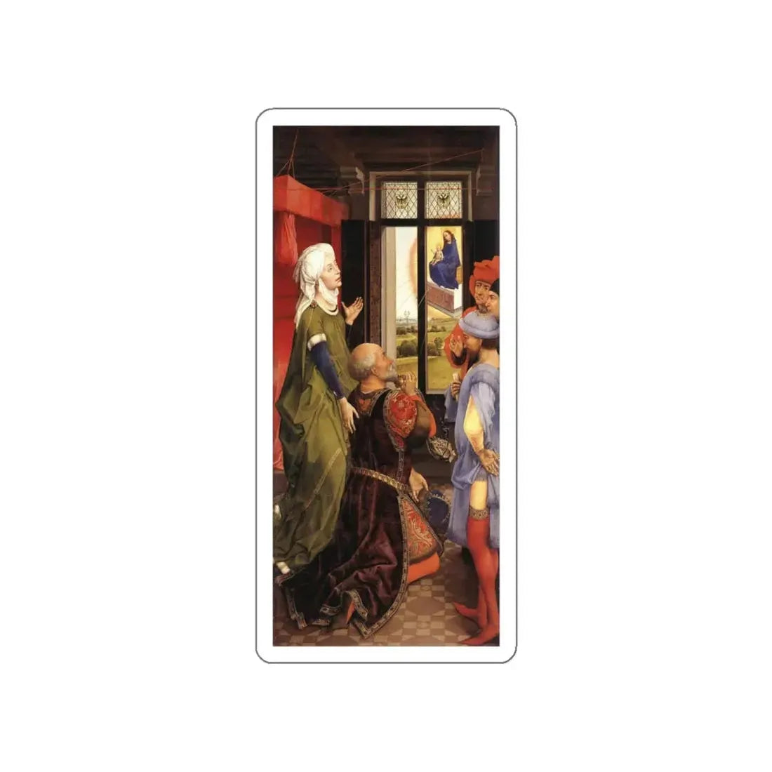WEYDEN, Rogier van der - Bladelin Triptych (left wing) (Artwork) STICKER Vinyl Die-Cut Decal White Die-Cut 6 Inch - The Sticker Space