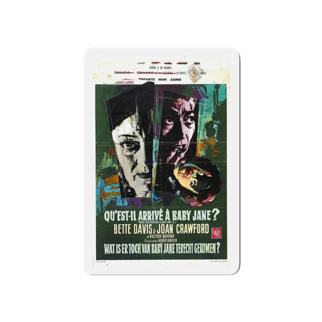 WHAT EVER HAPPENED TO BABY JANE (BELGIAN) 1962 Movie Poster - Refrigerator Magnet 5 Inch - The Sticker Space