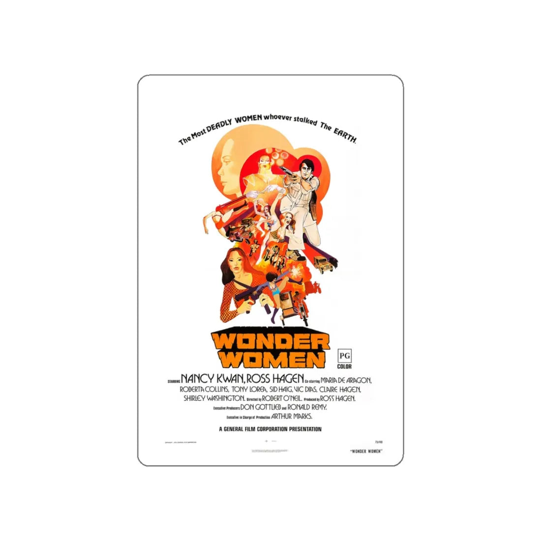 WONDER WOMEN 1973 Movie Poster STICKER Vinyl Die-Cut Decal 5 Inch - The Sticker Space