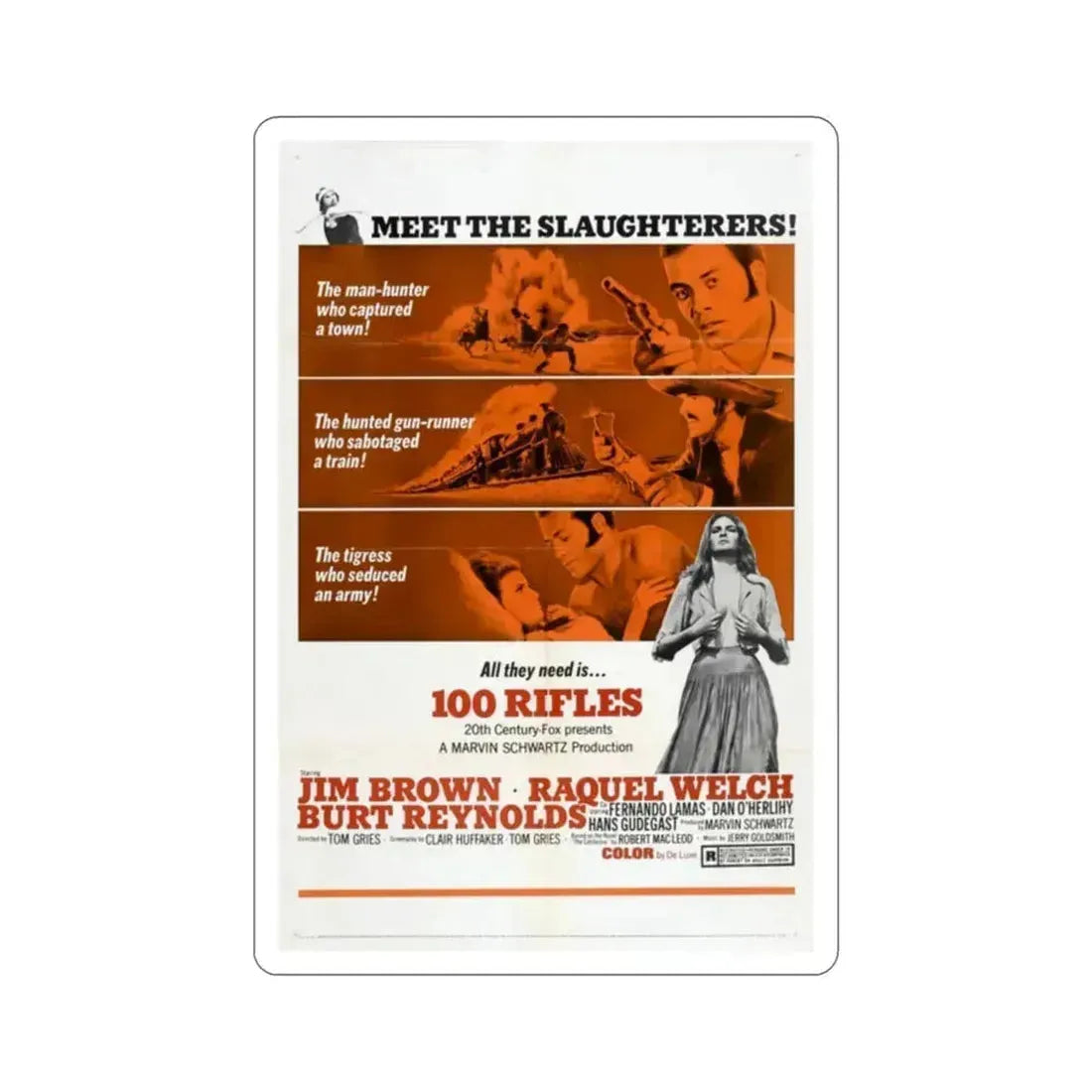 100 Rifles 1969 Movie Poster STICKER Vinyl Die-Cut Decal 2 Inch - The Sticker Space