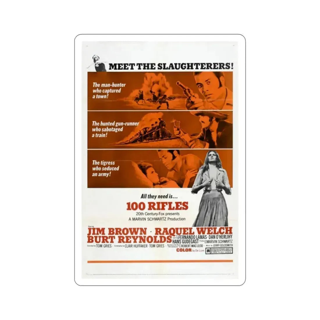 100 Rifles 1969 Movie Poster STICKER Vinyl Die-Cut Decal 2 Inch - The Sticker Space