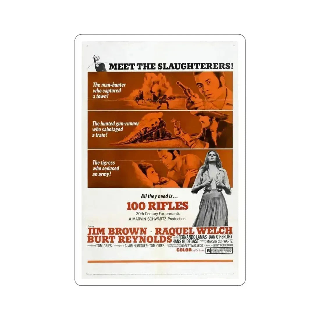 100 Rifles 1969 Movie Poster STICKER Vinyl Die-Cut Decal 4 Inch - The Sticker Space