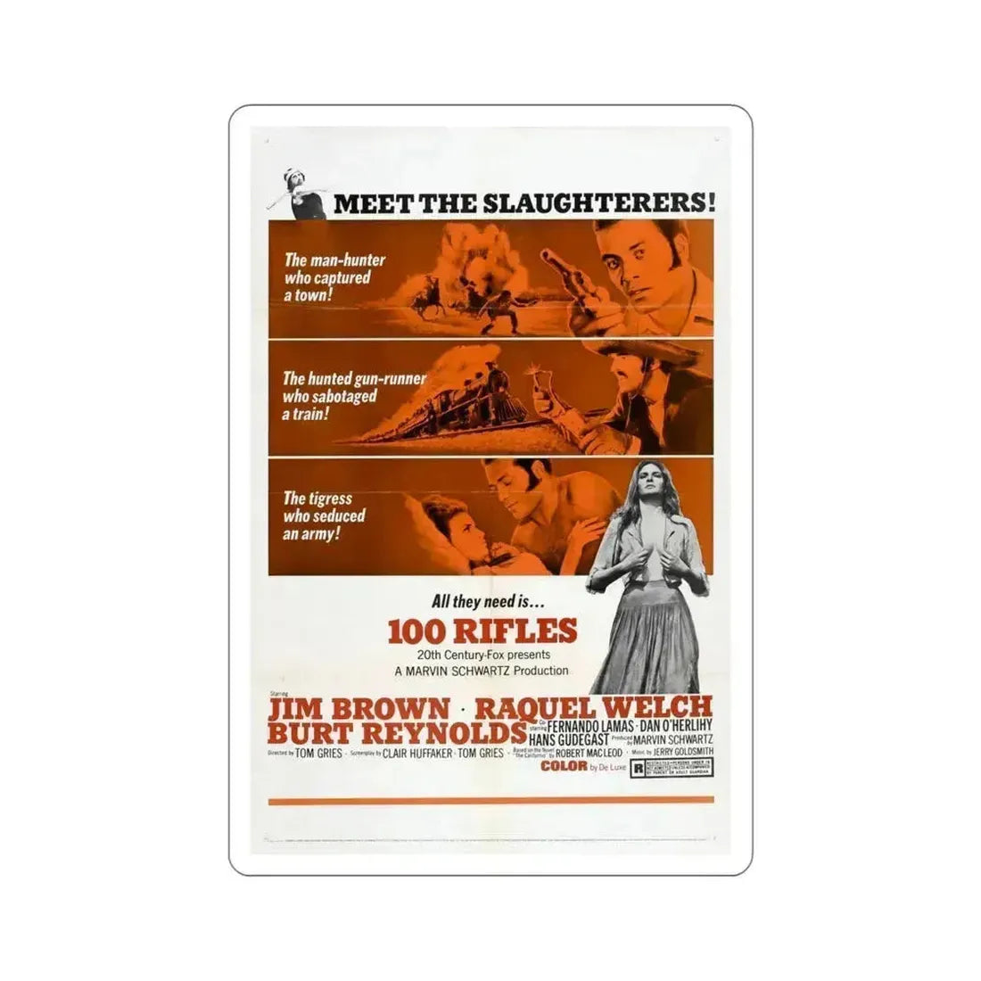 100 Rifles 1969 Movie Poster STICKER Vinyl Die-Cut Decal 6 Inch - The Sticker Space