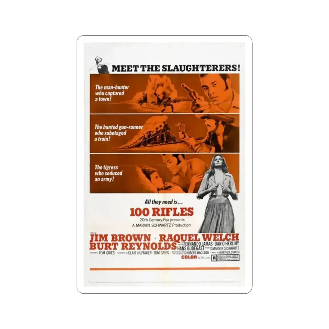 100 Rifles 1969 Movie Poster - STICKER Vinyl Kiss-Cut Decal 2 Inch White - The Sticker Space