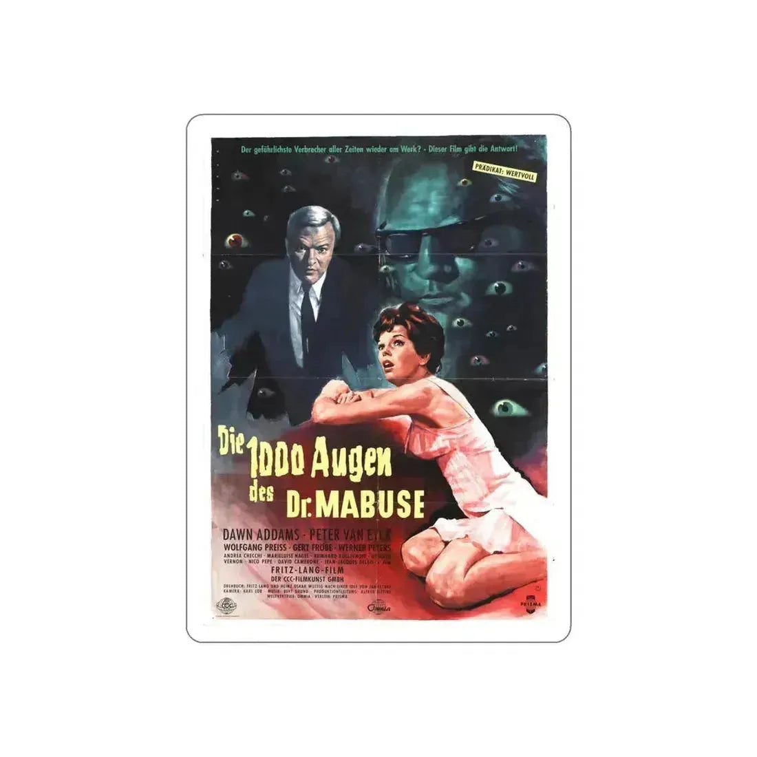 1000 EYES OF DR. MABUSE 1960 Movie Poster STICKER Vinyl Die-Cut Decal 6 Inch - The Sticker Space
