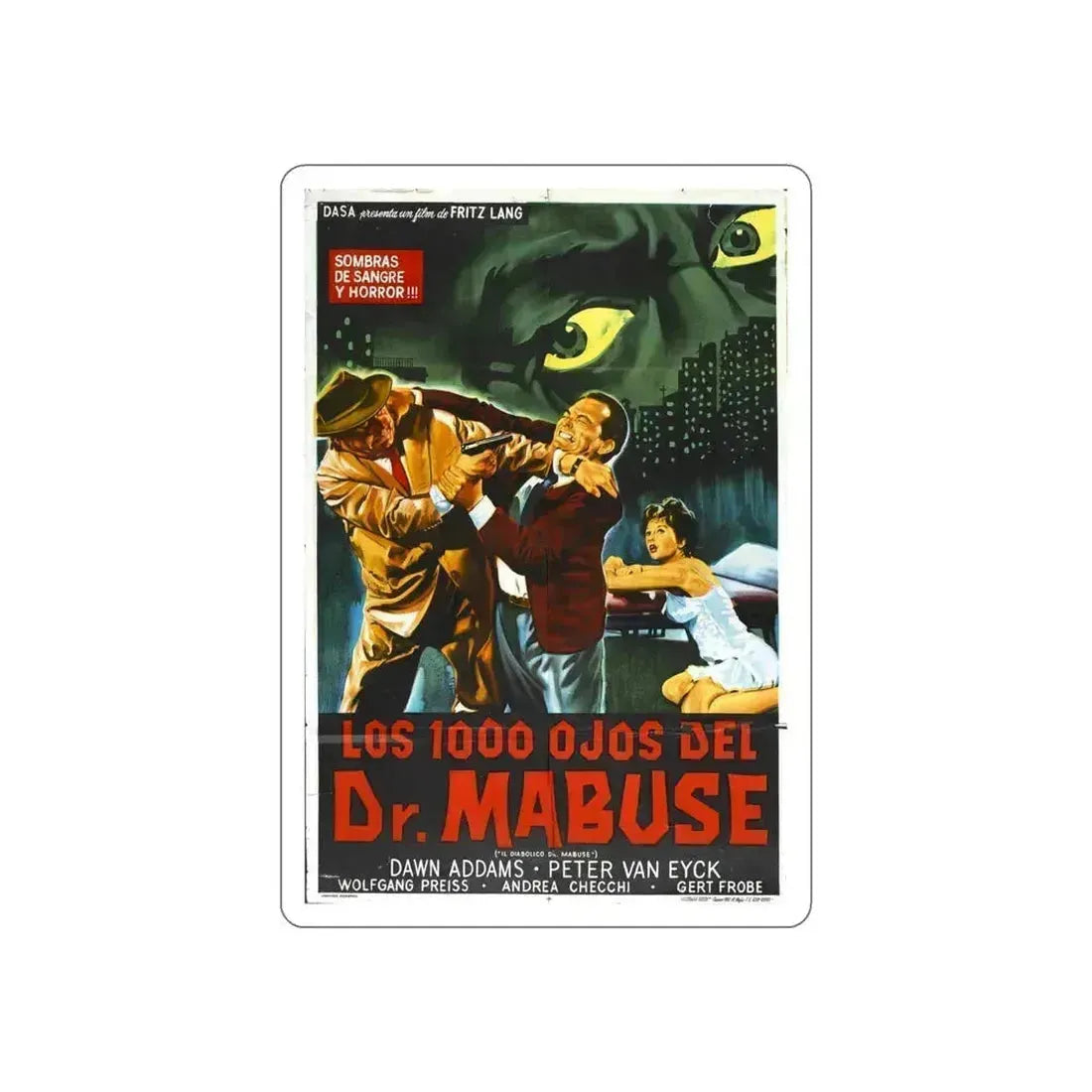 1000 EYES OF DR. MABUSE (2) 1960 Movie Poster STICKER Vinyl Die-Cut Decal 4 Inch - The Sticker Space