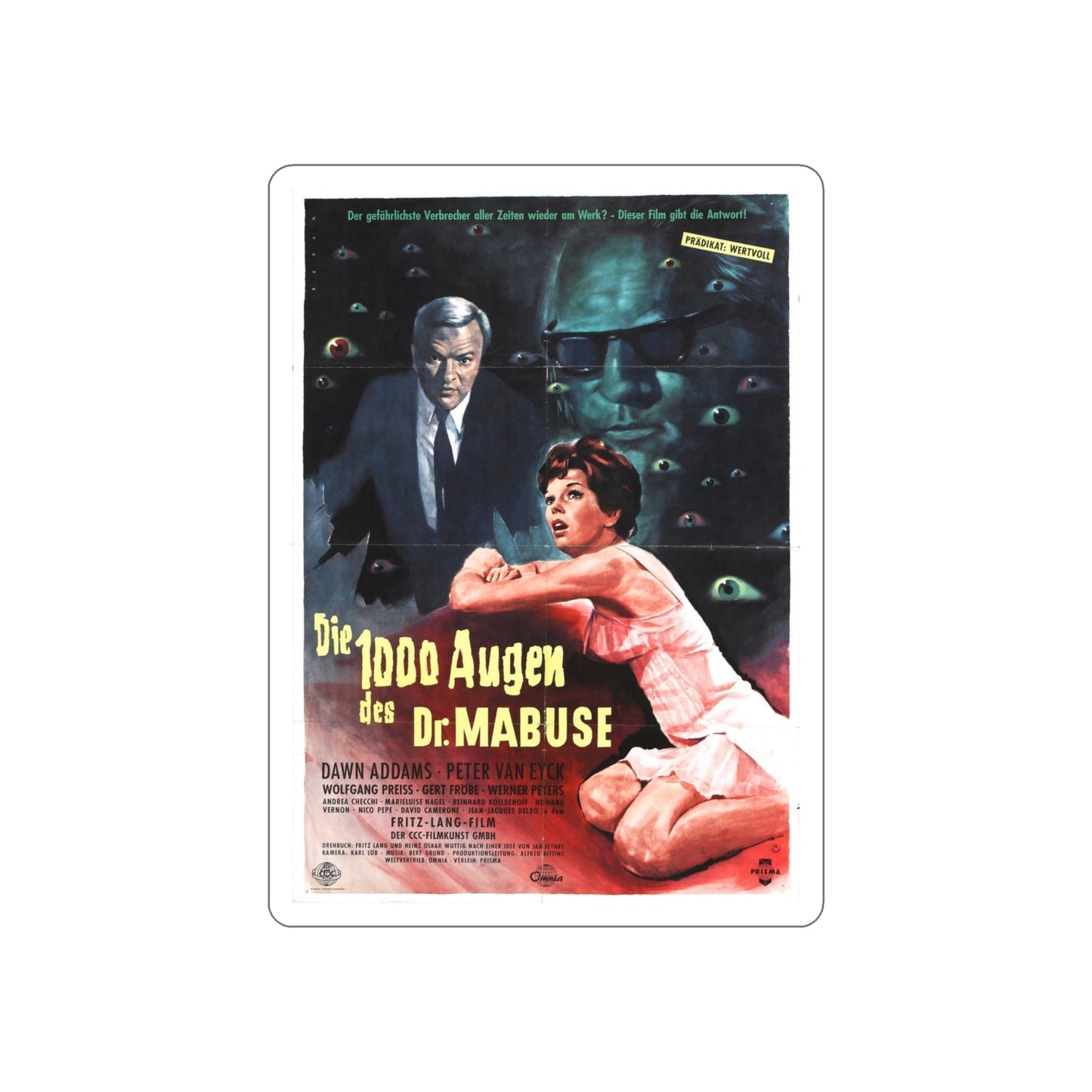 1000 EYES OF DR. MABUSE 1960 Movie Poster STICKER Vinyl Die-Cut Decal-4 Inch-The Sticker Space