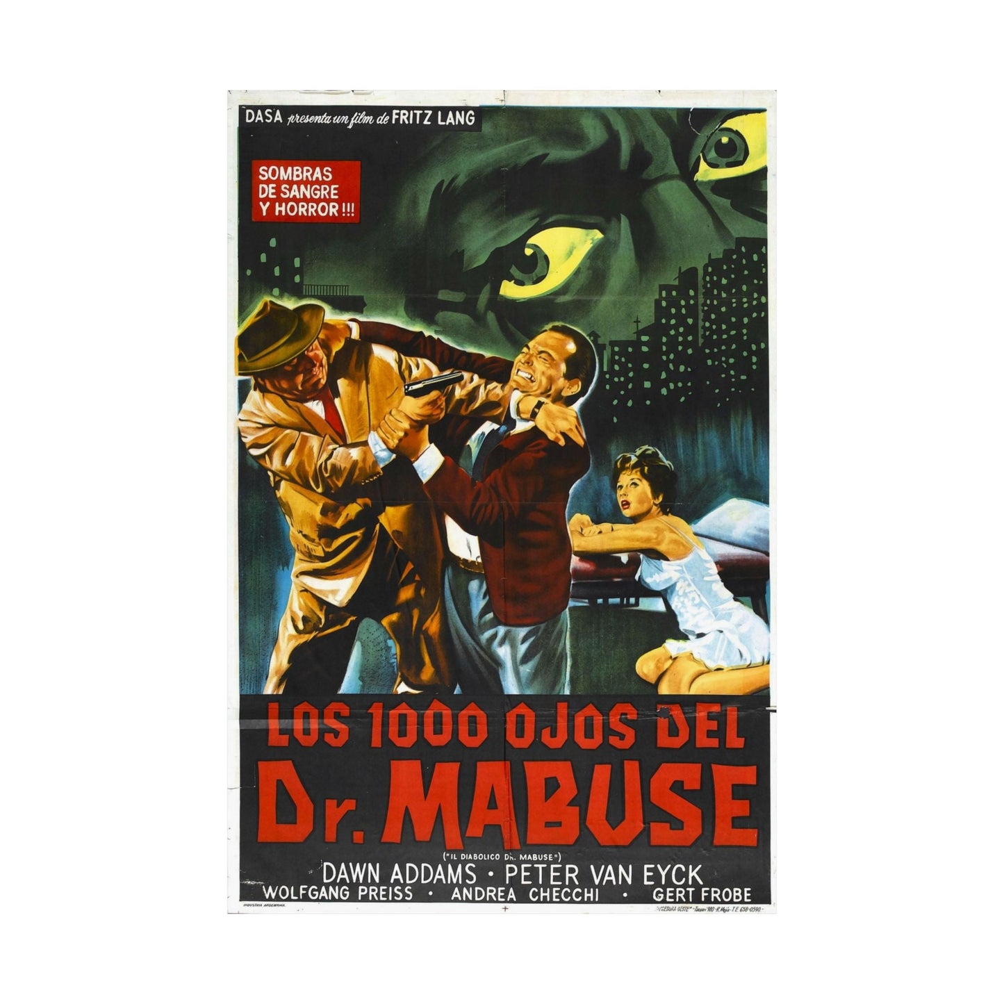 1000 EYES OF DR.MABUSE (2) 1960 - Paper Movie Poster-The Sticker Space