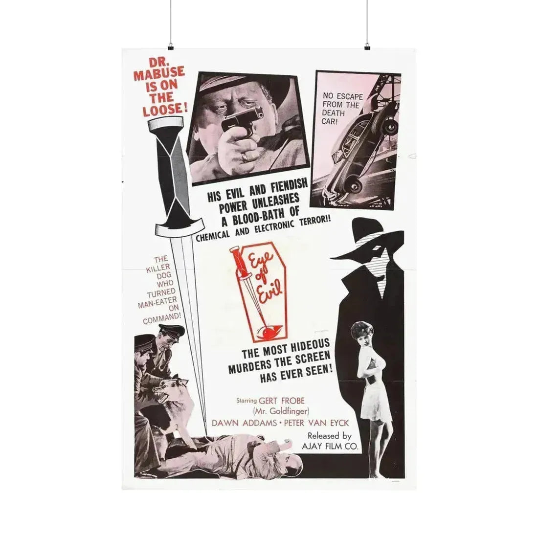 1000 EYES OF DR.MABUSE (4) 1960 - Paper Movie Poster 36" x 54" Matte - The Sticker Space