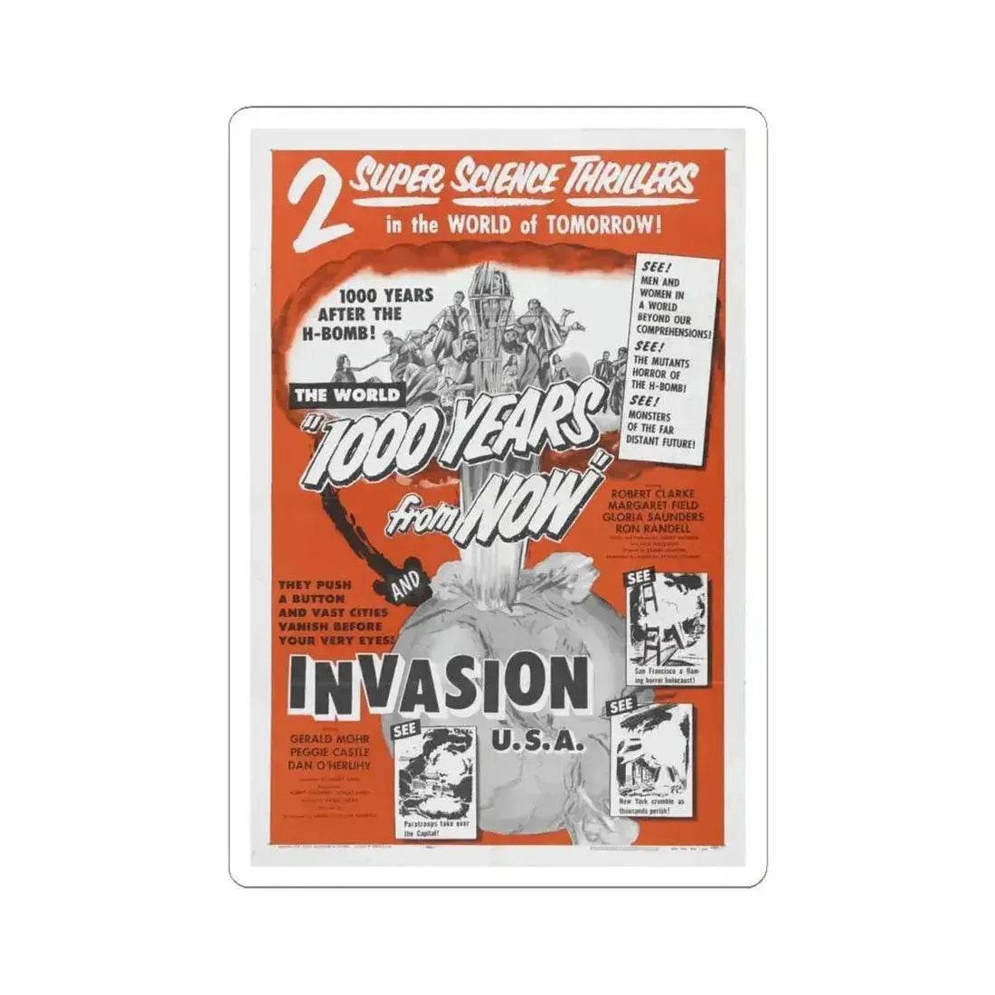 1000 YEARS FROM NOW + INVASION USA 1952 Movie Poster - STICKER Vinyl Kiss-Cut Decal 4 Inch White - The Sticker Space