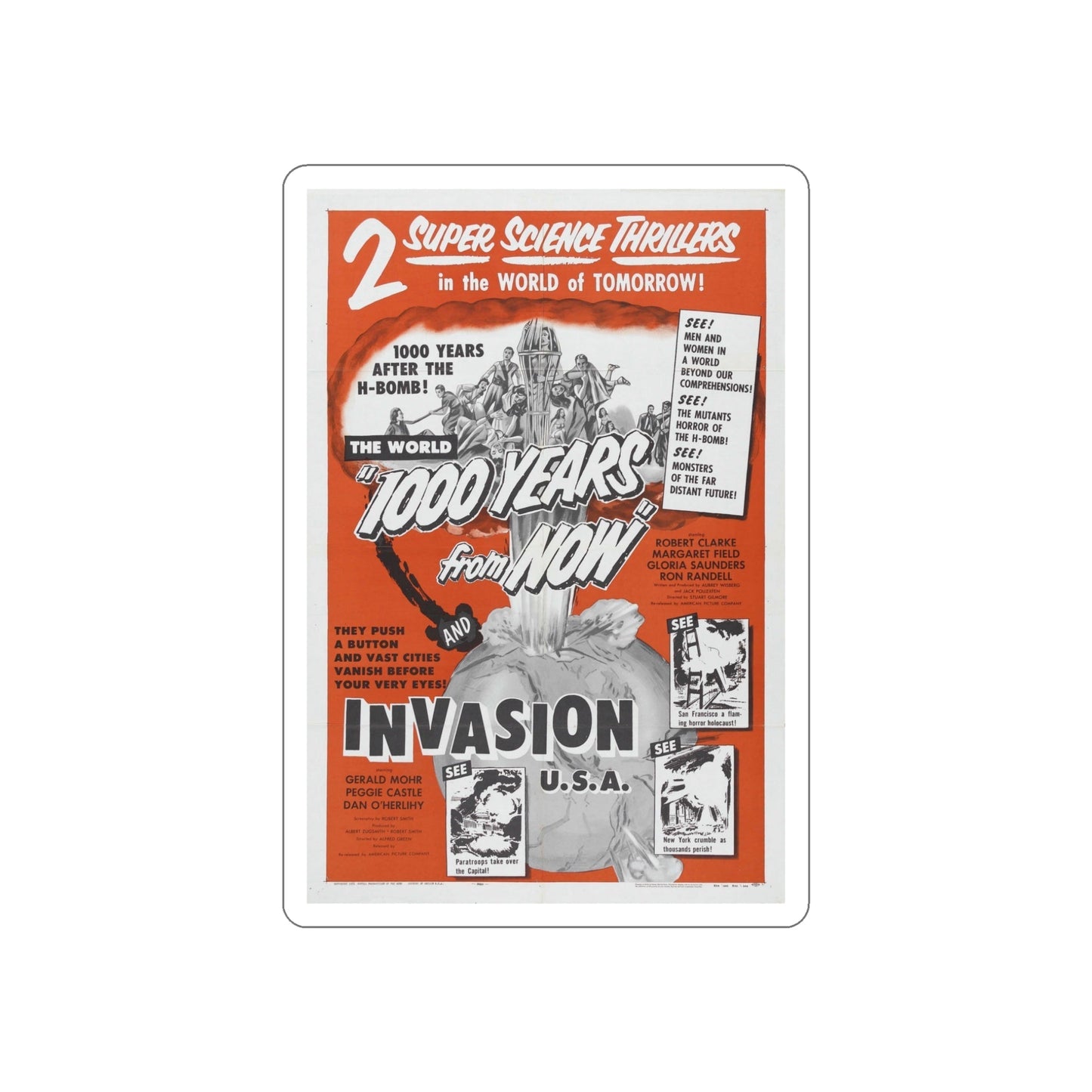 1000 YEARS FROM NOW + INVASION USA 1956 Movie Poster STICKER Vinyl Die-Cut Decal-5 Inch-The Sticker Space