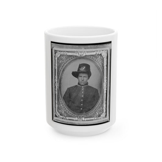 Harrison (Harry) Corbin, Pvt., U.S.A., Half-Length Portrait Facing Front (U.S. Civil War) White Coffee Mug