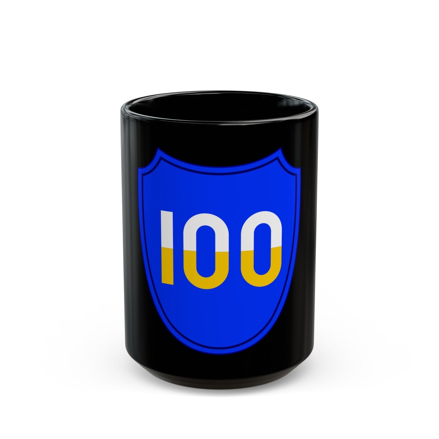 100th Infantry Division SSI (U.S. Army) Black Coffee Mug-15oz-The Sticker Space