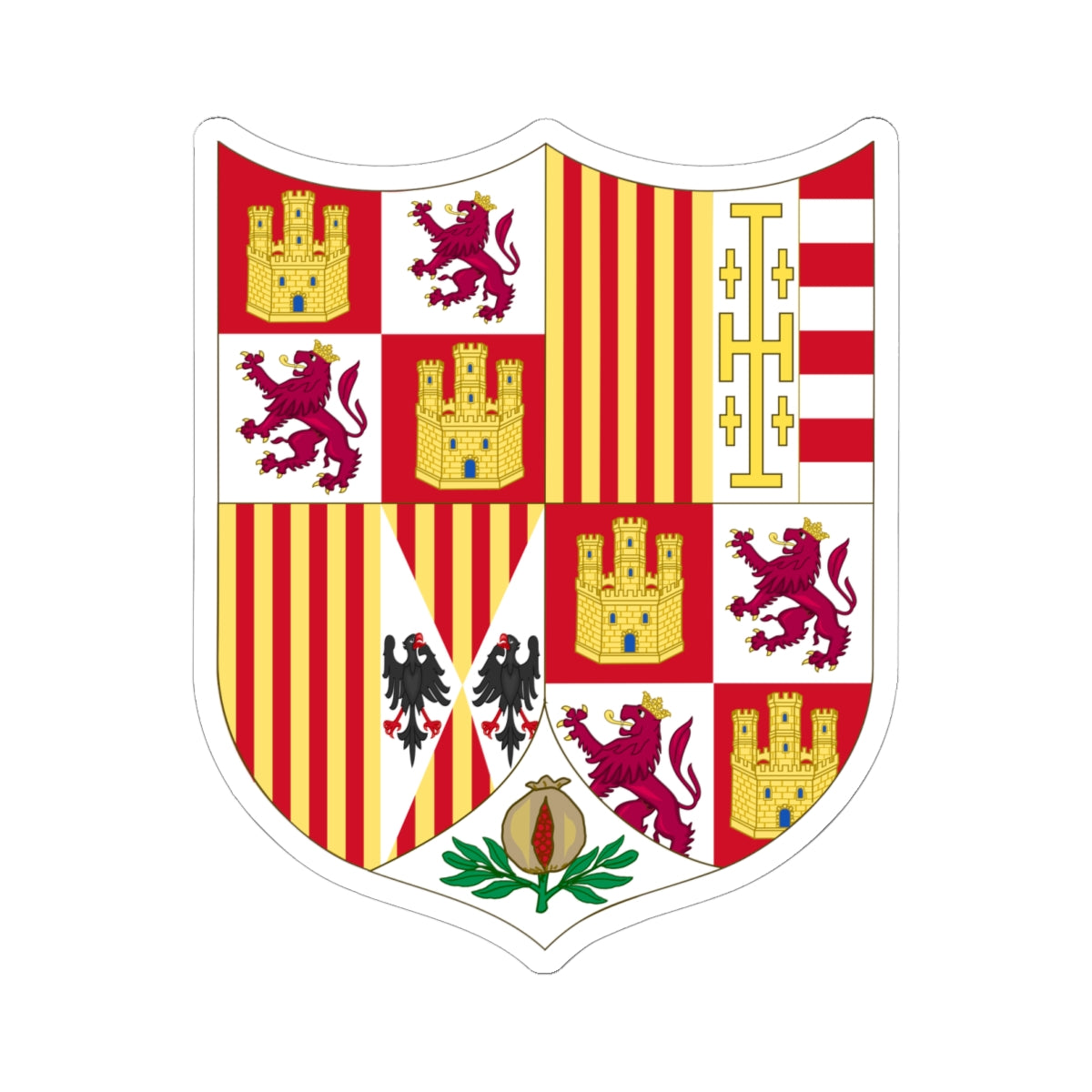 Arms of Ferdinand II of Aragon 1504-1513 (Spain) (Coat of Arms) STICKER Vinyl Kiss-Cut Decal