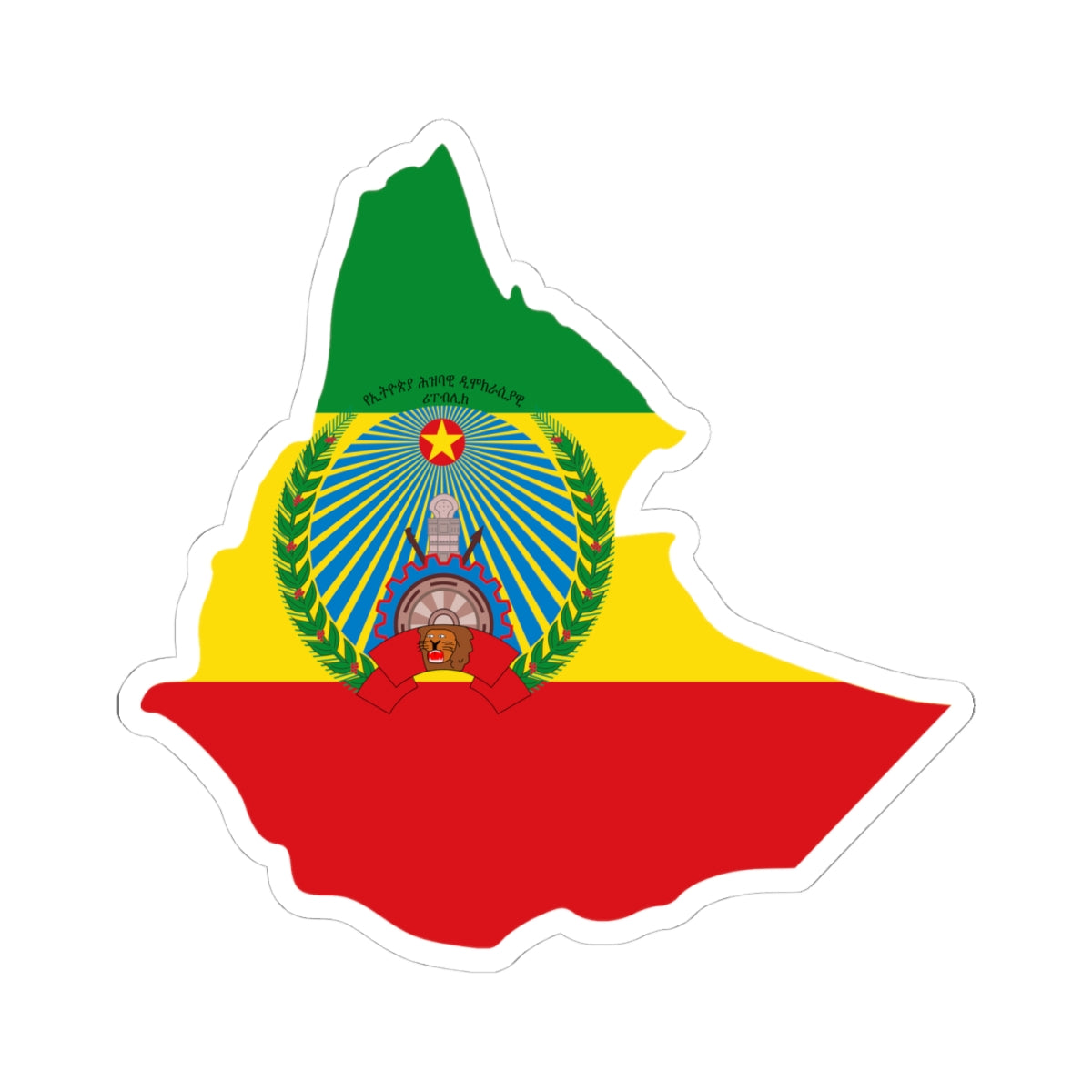 Flag map of Ethiopia 1987-1991 (Ethiopia) STICKER Vinyl Kiss-Cut Decal
