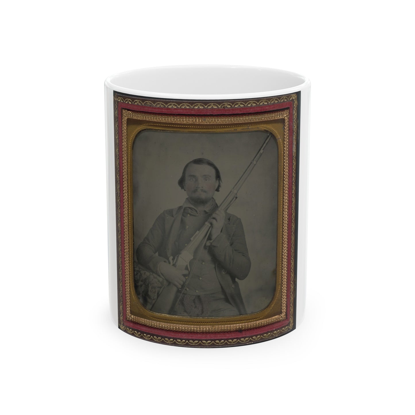 Third Lieutenant John Alphonso Beall Of Company D, 14th Texas Cavalry Regiment, With Berdan Sharps Rifle (U.S. Civil War) White Coffee Mug