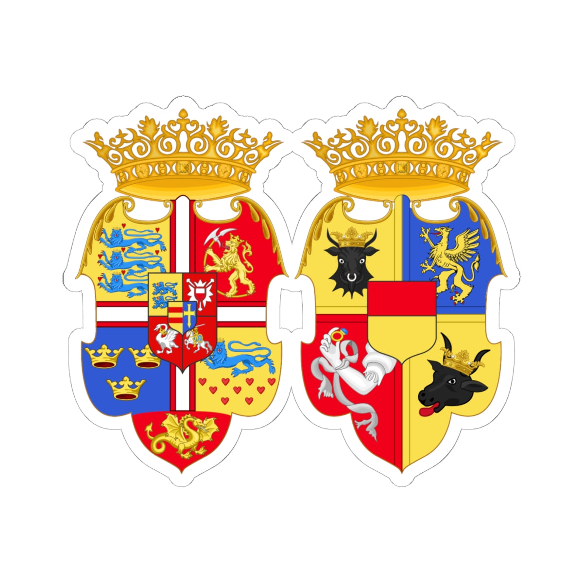Armoiries Frédéric II de Danemark et Sophie de Meckenbourg-Güstrow (Denmark) (Coat of Arms) STICKER Vinyl Kiss-Cut Decal