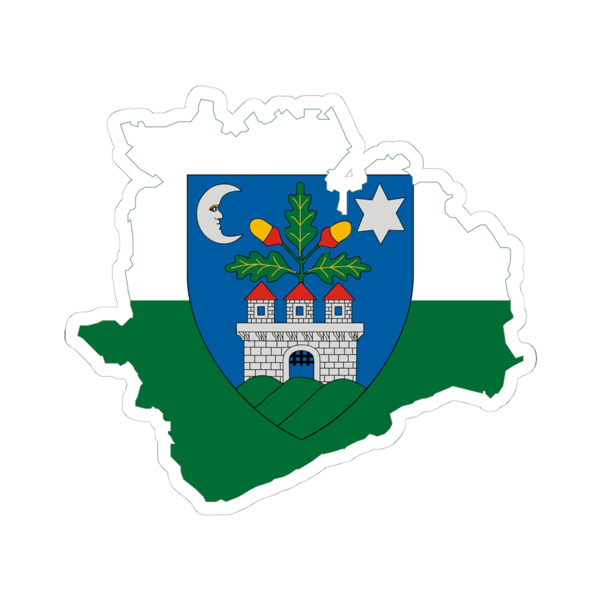 Flag-map of Veszprem County (Hungary) STICKER Vinyl Kiss-Cut Decal