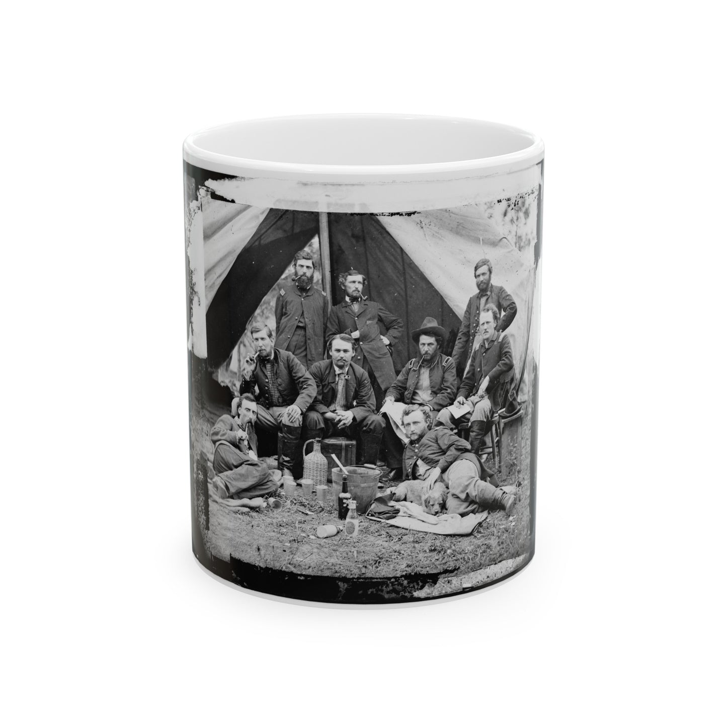 The Peninsula, Va. The Staff Of Gen. Fitz-John Porter; Lts. William G. Jones And George A. Custer Reclining (U.S. Civil War) White Coffee Mug