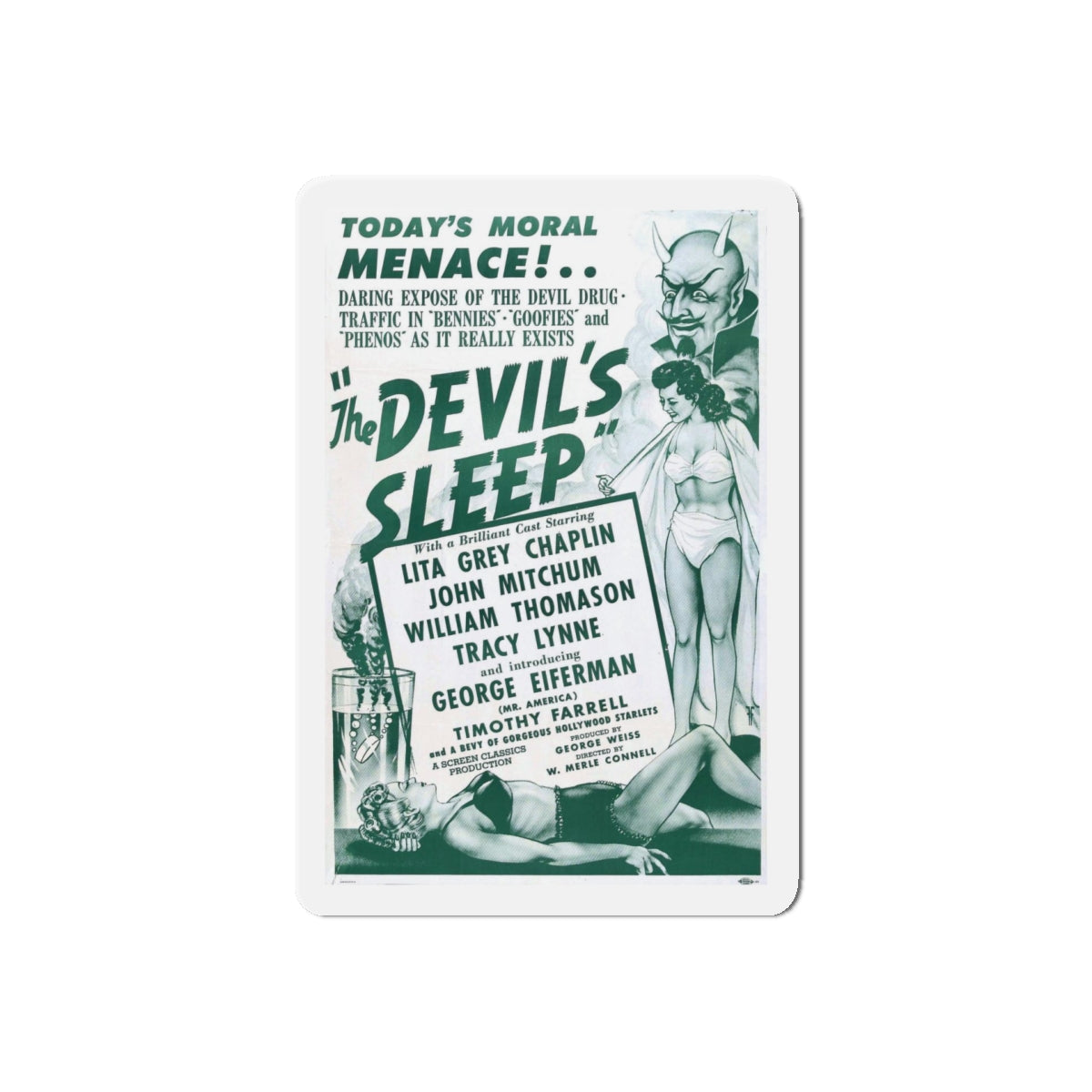 THE DEVIL'S SLEEP 1949 Movie Poster - Refrigerator Magnet-5" x 5"-The Sticker Space