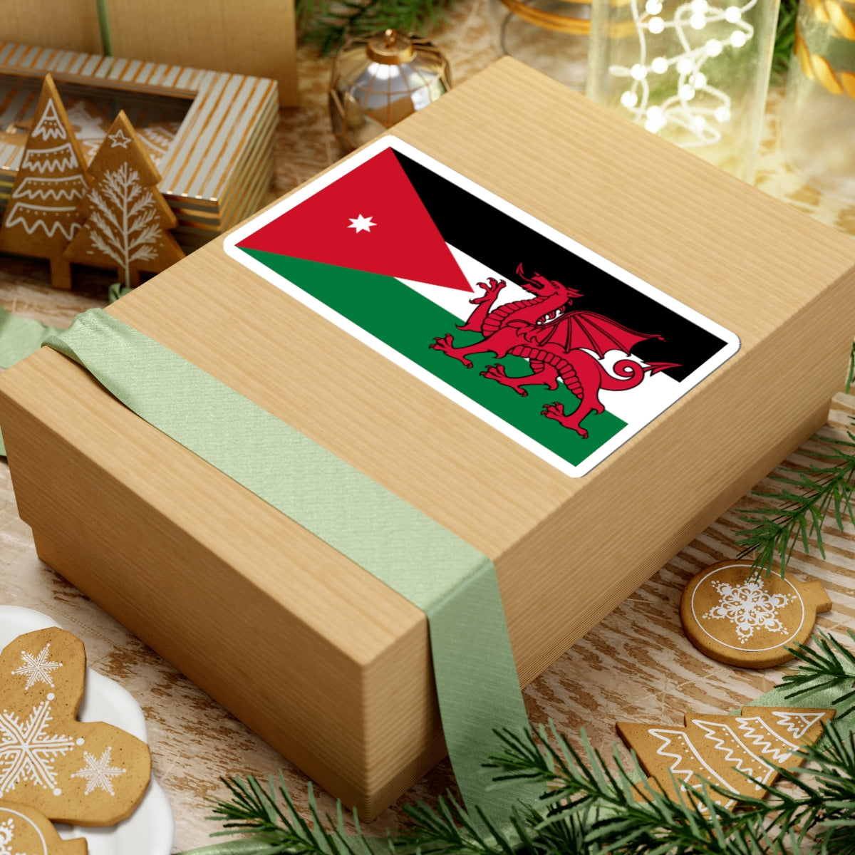 Hybrid Flag of Jordan and Wales (United Kingdom) STICKER Vinyl Kiss-Cut Decal