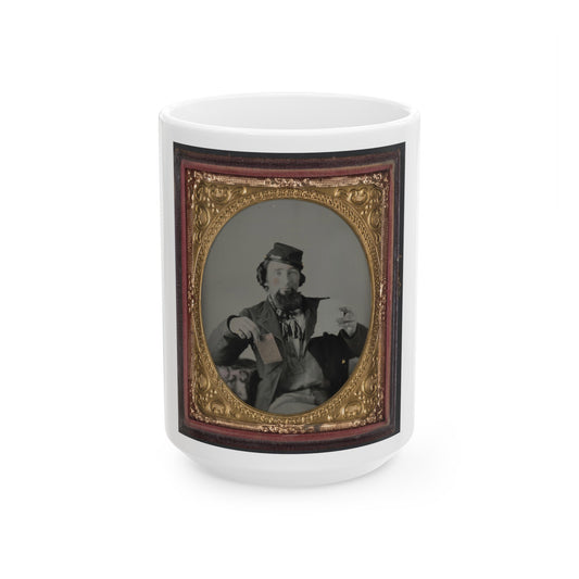 Unidentified Soldier In Kepi With Letter And Envelope (U.S. Civil War) White Coffee Mug