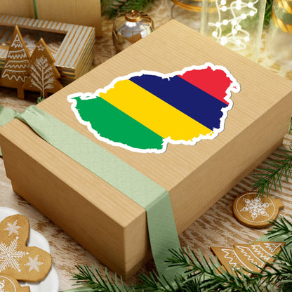 Map of Mauritius with flag (Mauritius) STICKER Vinyl Kiss-Cut Decal
