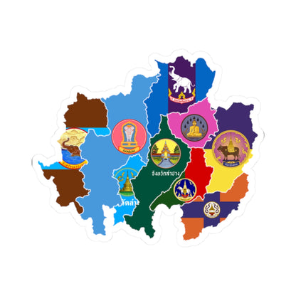 Flag map of Thai provinces Northern Region (Thailand) STICKER Vinyl Kiss-Cut Decal